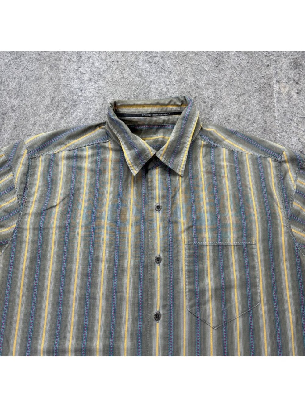 Kuhl Shirt Men L Gray Yellow Blue Striped Short Sleeve Performance